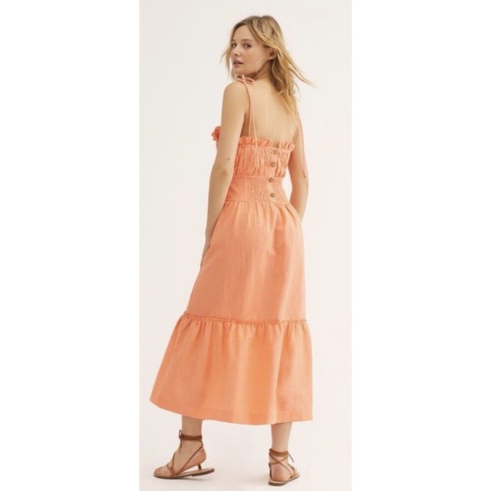 Free People Midi Dress Women Late Checkout Preppy Orange Vacay Boho Small New - Picture 3 of 12